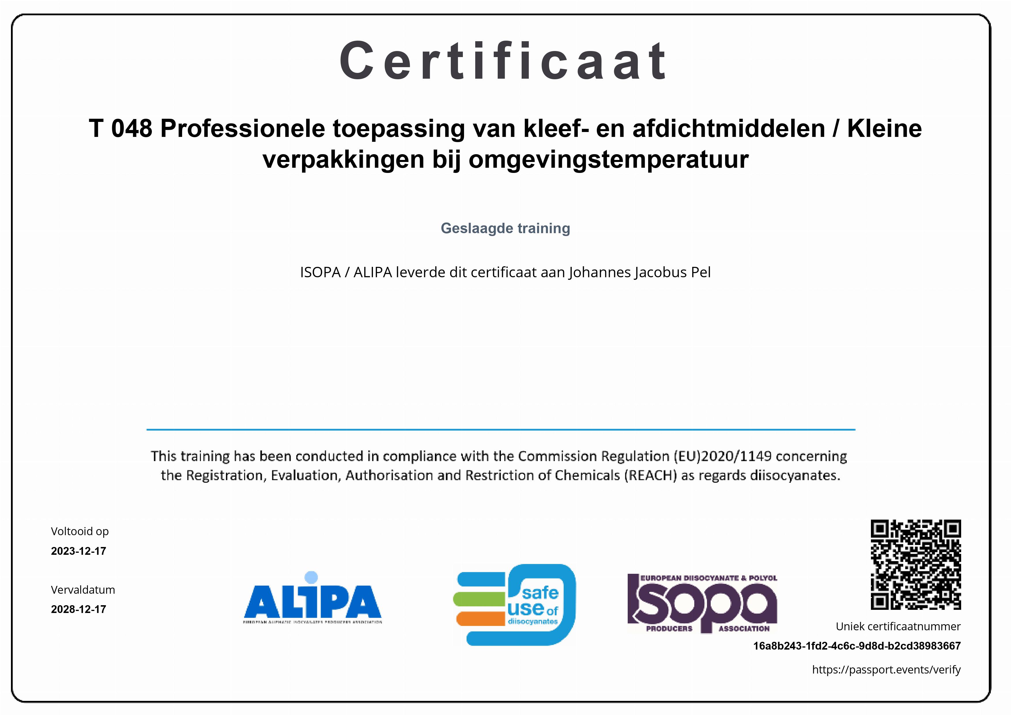 2023 12 17 pel johannes jacobus t 048 professional application of adhesives and sealants small packaging at ambient temperature